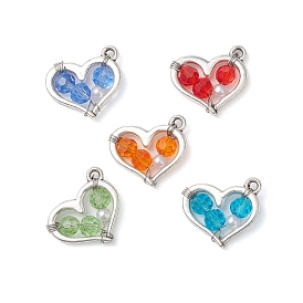 Стеклянные подвески, сердце, с подвесками из искусственного жемчуга и сплава из АБС-пластика, граненый(32 граненый)