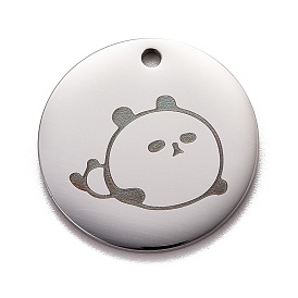 Stainless Steel Pendant, Flat Round with Panda