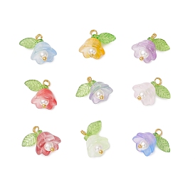 Стеклянные прелести, цветок, с акриловыми и пластиковыми бусинами, имитирующими жемчуг, и золотистой латунной петлей