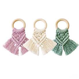 Handmade Macrame Cotton Woven Napkin Rings, Wood Ring Tassel Napkin Holder Ornament, Restaurant Dinner Table Accessories