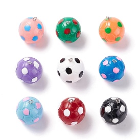 Opaque Resin Pendants, with Platinum Plated Iron Loops, Football