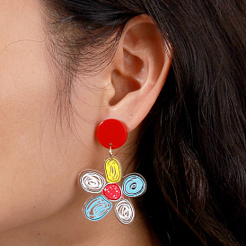 Красочные серьги с радужными цветами для женщин, милые и стильные украшения для ушей из акрила