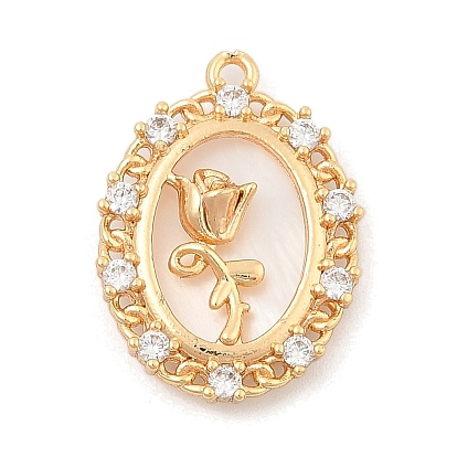 Латунные микропаве прозрачные подвески с фианитом, с оболочкой, овал с цветочными подвесками