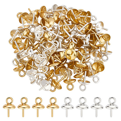 80 шт. 304 нержавеющая сталь чашка жемчужные штифты скобы булавки подвески, за половину пробурено бисера