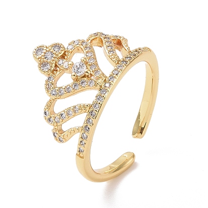 Clear Cubic Zirconia Crown Open Ring, Brass Jewelry for Women, Cadmium Free & Lead Free