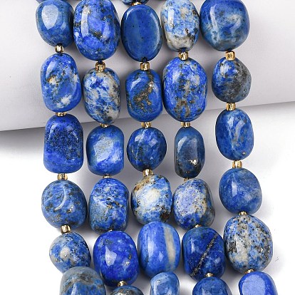 Нитки бусины из натурального ляписа-лазури, самородки, упавший камень, с бисером