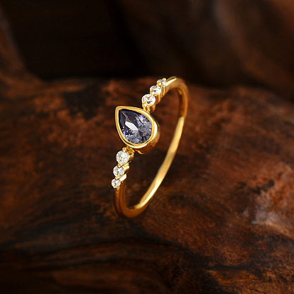 925 Anillos de plata de ley con micro pavé de circonitas cúbicas para mujer, lágrima