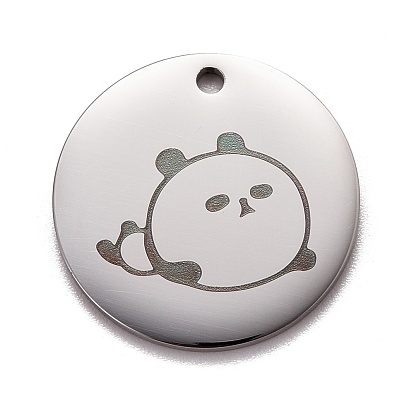 Stainless Steel Pendant, Flat Round with Panda