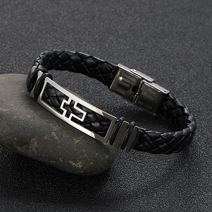 Hollow Corss Link Bracelet with Leather Cords