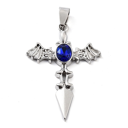 Alloy Pendants, with Rhinestone, Cross Charms