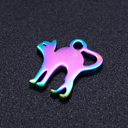 Ion Plating(IP) 304 Stainless Steel Kitten Charms, Cat with Arched Back Shape