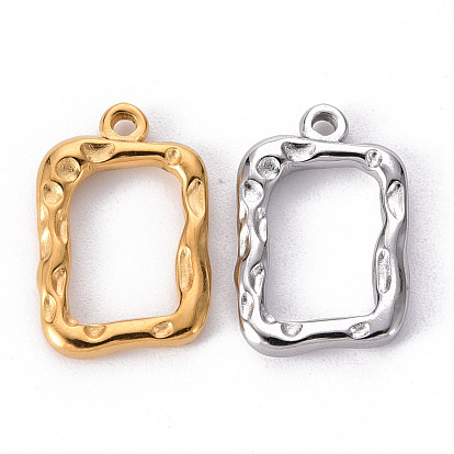 304 Stainless Steel Open Back Bezel Pendants, For DIY UV Resin, Epoxy Resin, Pressed Flower Jewelry, Rectangle