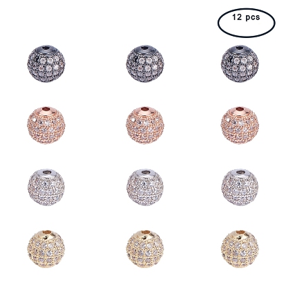 Brass Micro Pave Cubic Zirconia Beads, Round