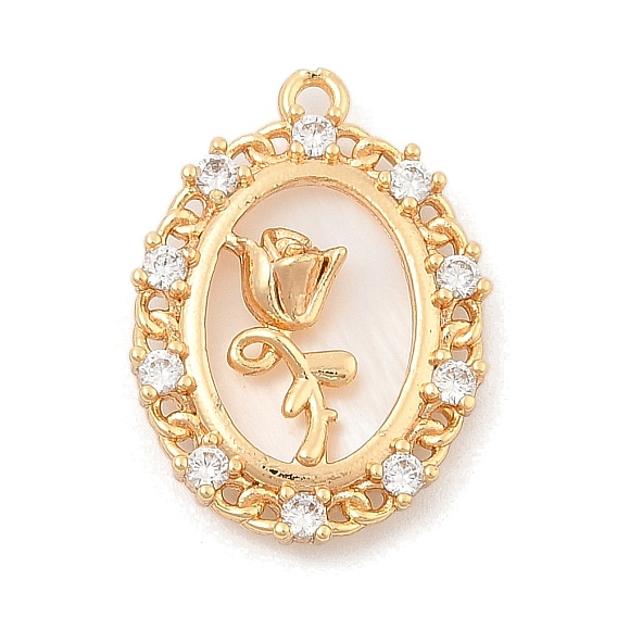 Латунные микропаве прозрачные подвески с фианитом, с оболочкой, овал с цветочными подвесками