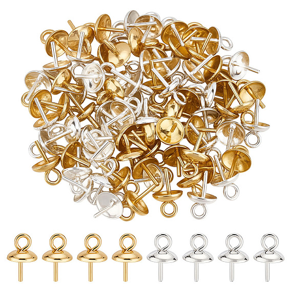 80 шт. 304 нержавеющая сталь чашка жемчужные штифты скобы булавки подвески, за половину пробурено бисера