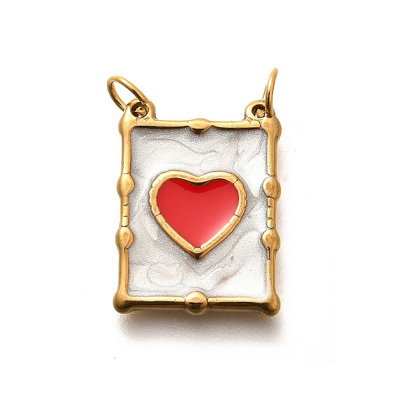 304 нержавеющей стальной эмали подвески, с целью перехода в кольце, золотые, прямоугольник с подвеской в виде сердца