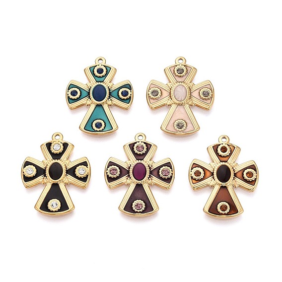 304 нержавеющая сталь с эмалевыми подвесками, крест прелести, ионное покрытие (ip), со стразами, реальный 18 k позолоченный