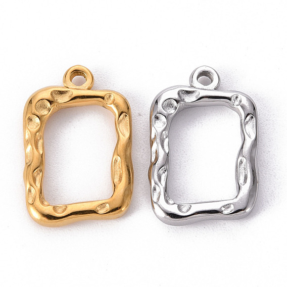 304 Stainless Steel Open Back Bezel Pendants, For DIY UV Resin, Epoxy Resin, Pressed Flower Jewelry, Rectangle