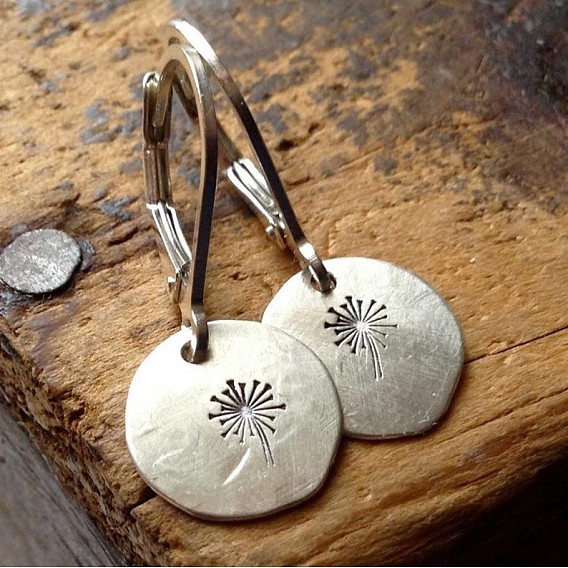 Alloy Leverback Earrings, Flat Round with Dandelion Pattern