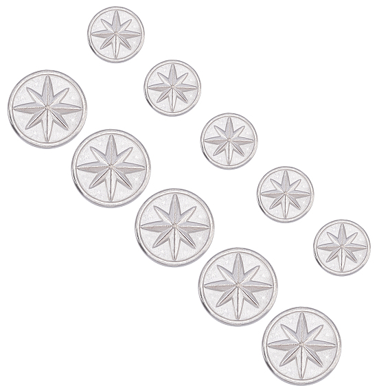 304 Stainless Steel Cabochons for Enamel, Flat Round with Eight Pointed Star