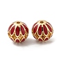 Golden Tone Alloy Enamel Beads, Round with Flower