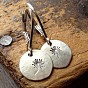 Alloy Leverback Earrings, Flat Round with Dandelion Pattern