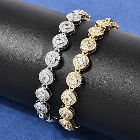 Латунные браслеты-цепочки с микропаве из прозрачных кубических цирконий для женщин, плоско-круглые, стойки покрытие, долговечный, без кадмия и без свинца