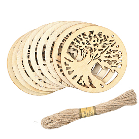 20 шт. неокрашенные натуральные деревянные большие подвески, формы для лазерной резки, дерево с кольцом, с джутовым шнуром в жгуте