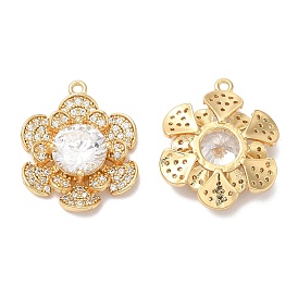Brass Micro Pave Cubic Zirconia and Glass Charms, Flower