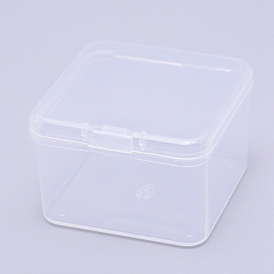Transparent Plastic Bead Containers, with Hinged Lids, Square