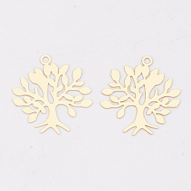 Brass Pendants, Etched Metal Embellishments, Long-Lasting Plated, Tree