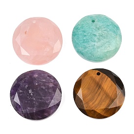 Natural Gemstone Pendants, Faceted Flat Round Charms
