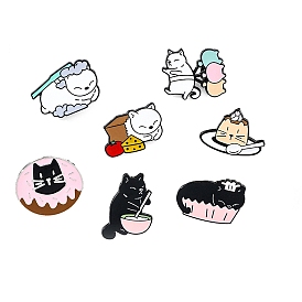 Broche esmaltado de aleación de gato con comida/globo/donut, pin para ropa de mochila