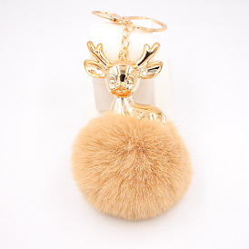 Fluffy Deer Keychain with Antlers for Car and Backpack Decoration