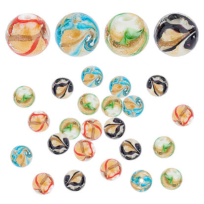 24pcs 4 Colors Lampwork Beads, Round