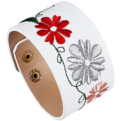 Браслеты из искусственной кожи с цветочной вышивкой, оснастки браслеты, с железной кнопкой
