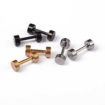 Flat Round 304 Stainless Steel Barbell Cartilage Earrings, Screw Back Earrings, Hypoallergenic Earrings, 10x4mm, Pin: 1mm