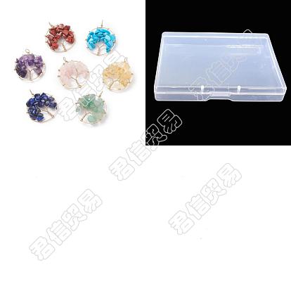 2 conjuntos de colgantes envueltos en alambre de cobre con piedras preciosas, howlite sintética, jaspe rojo natural y aventurina y lapislázuli y cuarzo rosa y amatista y citrino, dorado, plano y redondo con árbol