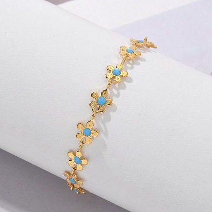 Стиль богема 304 браслеты из нержавеющей стали для женщин, с эмалевым цветочным звеном, с застежками из лобстера и удлинителем цепи