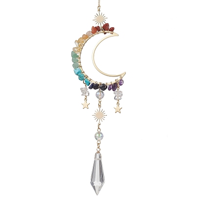 Обернутая проволокой чакра, натуральные и синтетические драгоценные камни, подвесные украшения в виде луны, стеклянные конусы с кисточками для украшения дома и сада