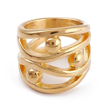 Ion Plating(IP) Unisex 304 Stainless Steel Finger Rings, Hollow, Cross with Round Shape