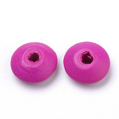 Natural Wood Beads, Spray Painted, Flat Round, Lead Free