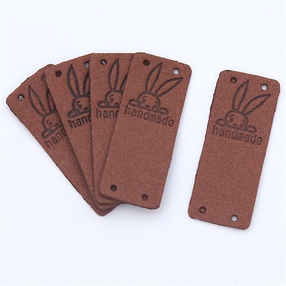 Microfiber Label Tags, with Holes & Word handmade, for DIY Jeans, Bags, Shoes, Hat Accessories, Rectangle