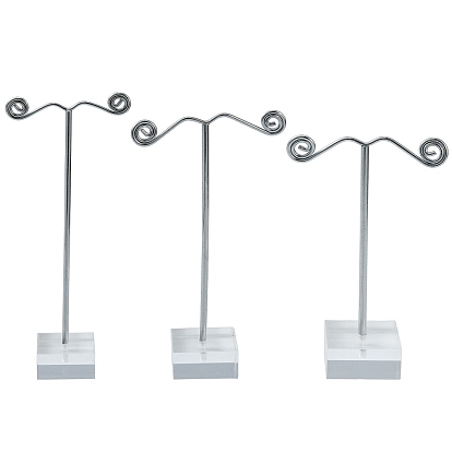 3Pcs T Bar Earring Organic Glass Displays Sets, Jewelry Display Rack, Jewelry Tree Stand, with Iron Finding, Platinum