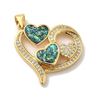 Rack Plating Brass Micro Pave Cubic Zirconia with Synthetic Opal Pendants, with Jump Ring, Lead Free & Cadmium Free, Long-Lasting Plated, Heart