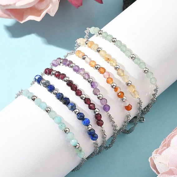 7шт 7 цвета натуральные драгоценные камни бусины браслеты, 304 цепи из нержавеющей стали сингапур для женщин