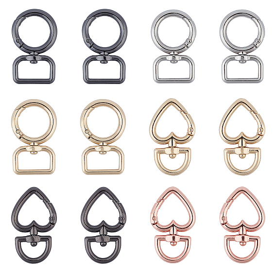 12pcs 6 fermoirs pivotants en alliage de style,  crochet mousqueton