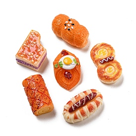 Imitation Food Resin Decoden Cabochons, Ham & Eggs & Bread, Mixed Shapes
