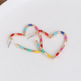 Fashion Heart-shaped Interval Color Earrings European and American Style Love Studs Jewelry