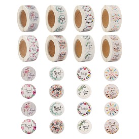 8 Rolls 8 Style 1 Inch Thank You Self-Adhesive Kraft Paper Stickers, Flat Round Adhesive Labels Roll Stickers, Gift Tag